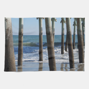 Waves Breaking Under the Pier at Myrtle Beach Tea Towel
