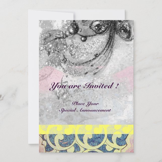 WAVES , bright black and white blue yellow sparkle Invitation (Front)