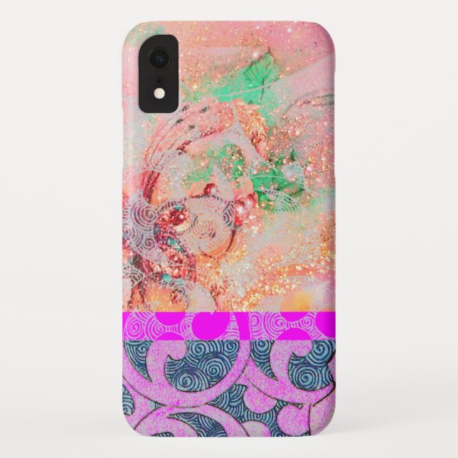 WAVES / Bright Pink Purple Swirls in Gold Sparkles Case-Mate iPhone Case (Back)