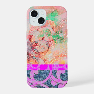 WAVES / Bright Pink Purple Swirls in Gold Sparkles iPhone 15 Case