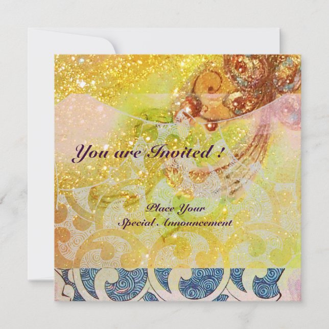 WAVES , bright red brown yellow blue pink sparkles Invitation (Front)