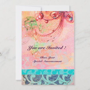 WAVES , bright red green yellow blue pink sparkles Invitation