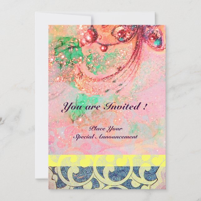 WAVES , bright red green yellow blue pink sparkles Invitation (Front)