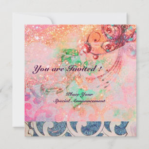 WAVES , bright red violet blue pink gold sparkles Invitation