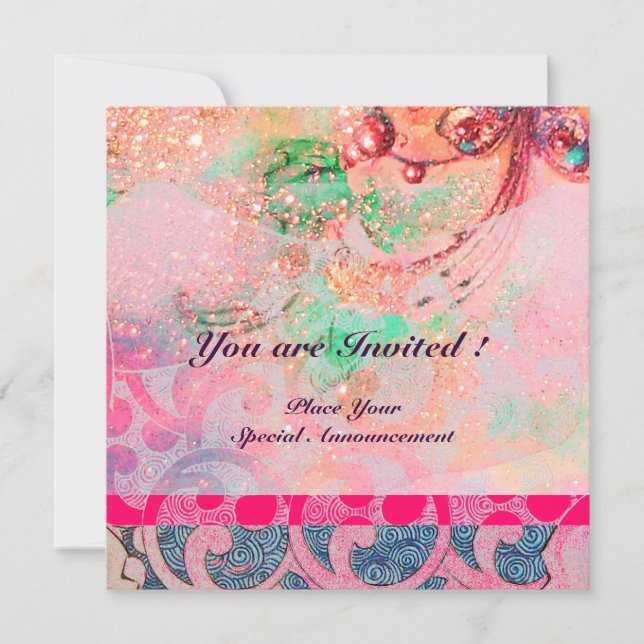 WAVES , bright violet blue pink gold sparkles Invitation (Front)