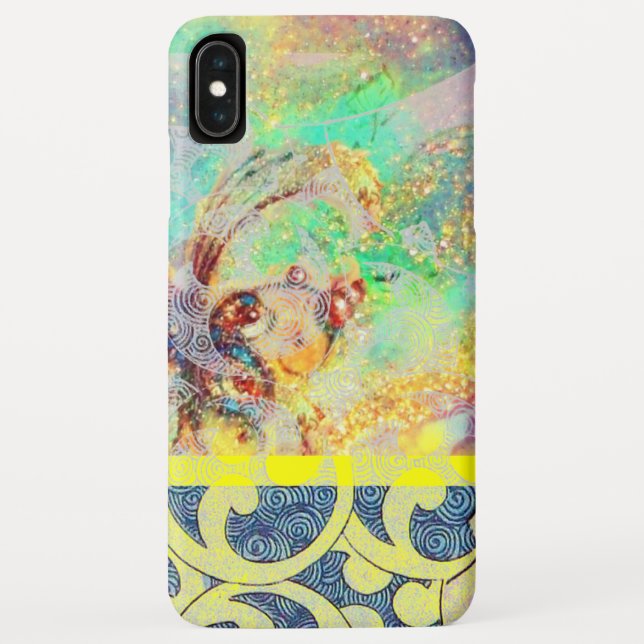 WAVES / Bright Yellow Blue Swirls in Gold Sparkles Case-Mate iPhone Case (Back)