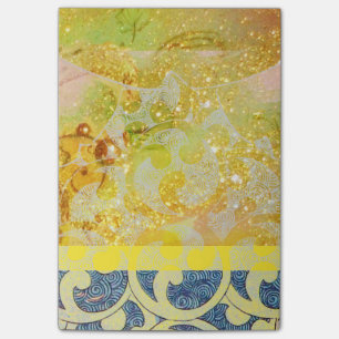 WAVES / Bright Yellow Blue Swirls in Gold Sparkles Post-it Notes