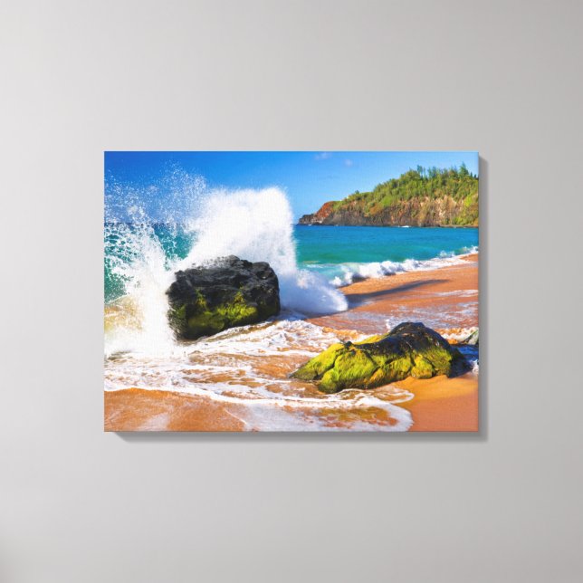 Waves crash on the beach, Hawaii Canvas Print (Front)
