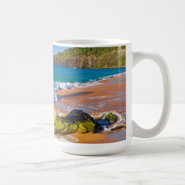 Waves crash on the beach, Hawaii Coffee Mug (Right)