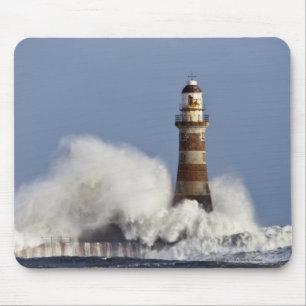 Waves Crashing Against Roker Lighthouse Mouse Mat