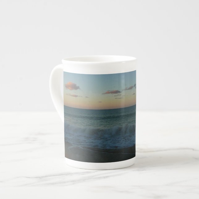 Waves Crashing at Sunset Beach Landscape Bone China Mug (Front Left)