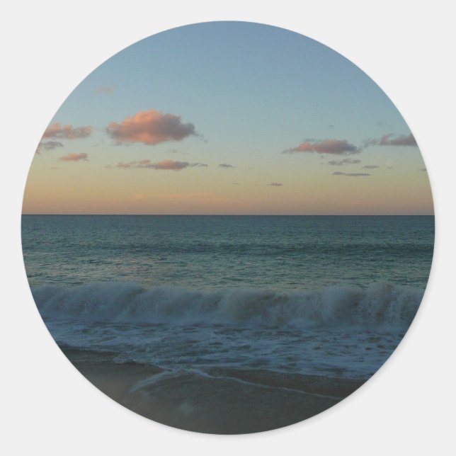 Waves Crashing at Sunset Beach Landscape Classic Round Sticker (Front)