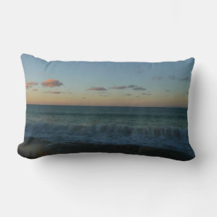 Waves Crashing at Sunset Beach Landscape Lumbar Cushion