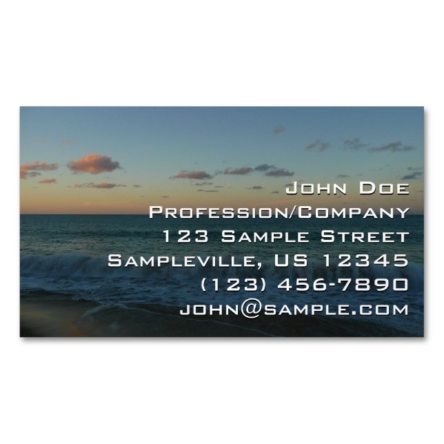 Waves Crashing at Sunset Beach Landscape Magnetic Business Card (Front)