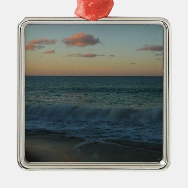 Waves Crashing at Sunset Beach Landscape Metal Tree Decoration (Front)
