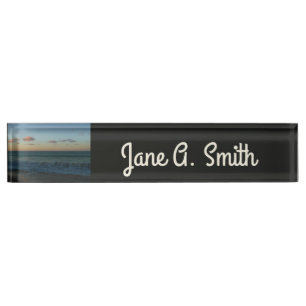 Waves Crashing at Sunset Beach Landscape Nameplate