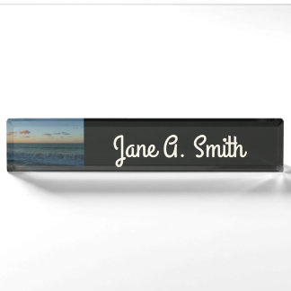 Waves Crashing at Sunset Beach Landscape Nameplate