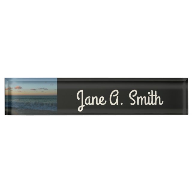 Waves Crashing at Sunset Beach Landscape Nameplate (Front)