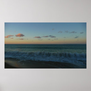 Waves Crashing at Sunset Beach Landscape Poster