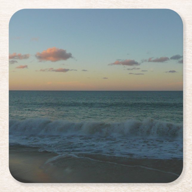 Waves Crashing at Sunset Beach Landscape Square Paper Coaster (Front)