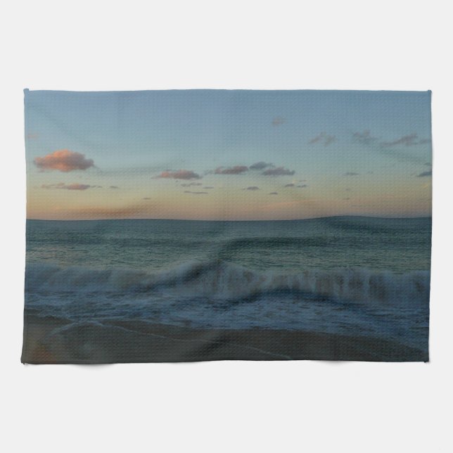 Waves Crashing at Sunset Beach Landscape Tea Towel (Horizontal)
