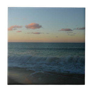 Waves Crashing at Sunset Beach Landscape Tile