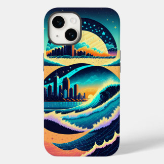 Waves crashing city lights stars night boston Case-Mate iPhone 14 case