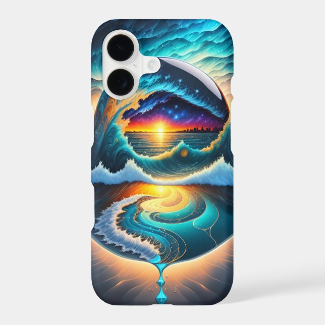 Waves crashing city lights stars night boston iPhone case (Back)