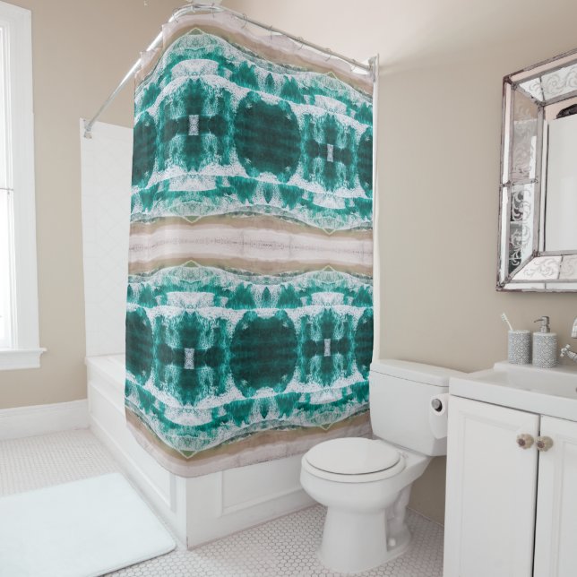 Waves crashing on a sandy beach large pattern shower curtain (In Situ)