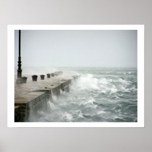 Waves Crashing on Pier Poster