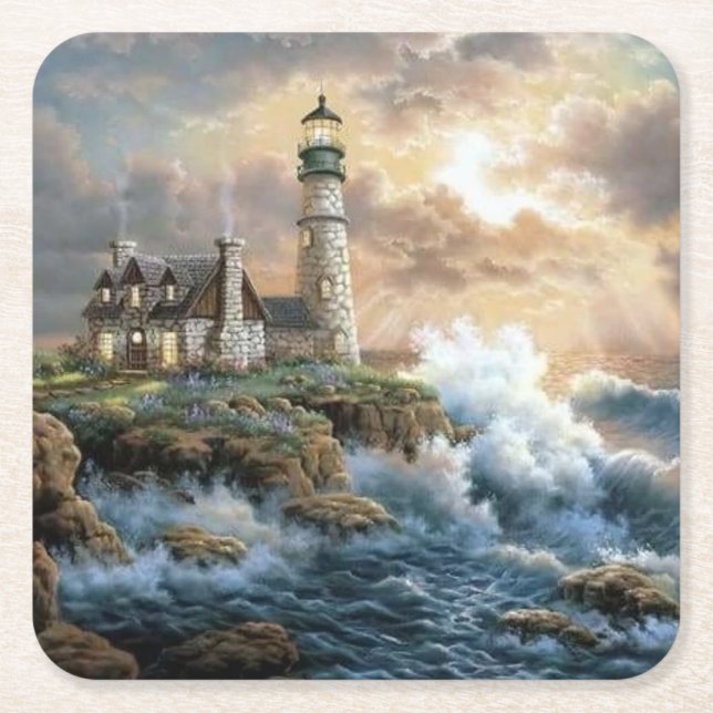 Waves Crashing on the Shore Fine Art Square Paper Coaster (Front)