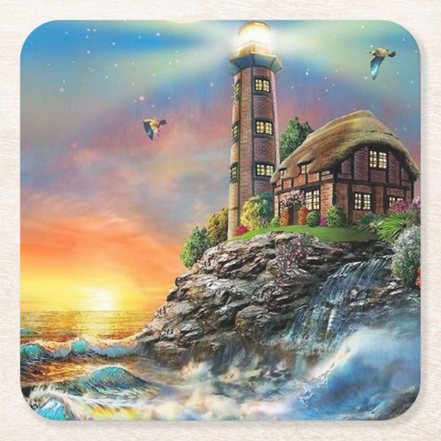 Waves Crashing on the Shore Fine Art Square Paper Coaster (Front)