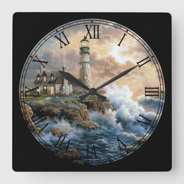 Waves Crashing on the Shore Fine Art Square Wall Clock (Front)