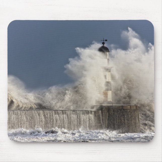Waves Crashing Up Against A Lighthouse Mouse Mat (Front)
