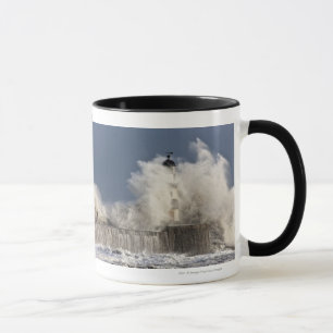 Waves Crashing Up Against A Lighthouse Mug