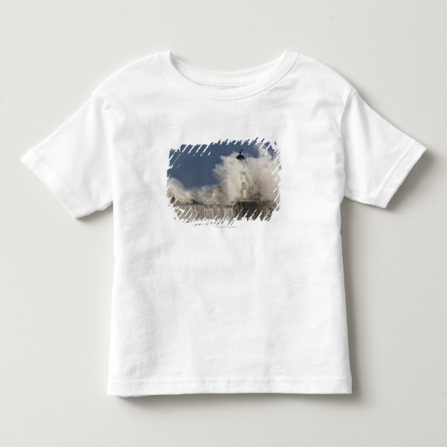 Waves Crashing Up Against A Lighthouse Toddler T-Shirt (Front)