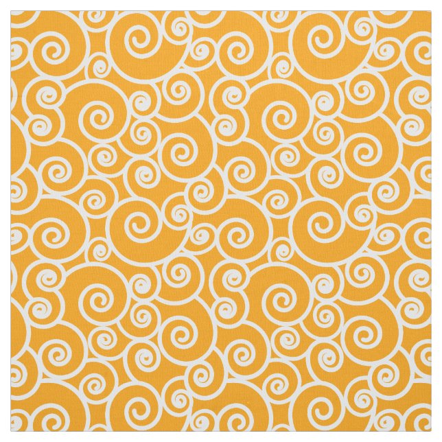 Waves, Curls and Spirals Pattern on Saffron Gold Fabric (Swatch)