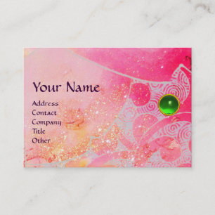 WAVES EMERALD MONOGRAM,bright pink green blue Business Card