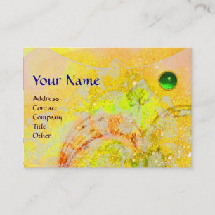WAVES EMERALD Monogram,bright yellow green orange Business Card