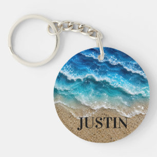 Waves Faux Resin Epoxy Beach Coastal Key Ring