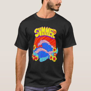 Waves Flowers Summer Water Sunset Feathers Vacatio T-Shirt