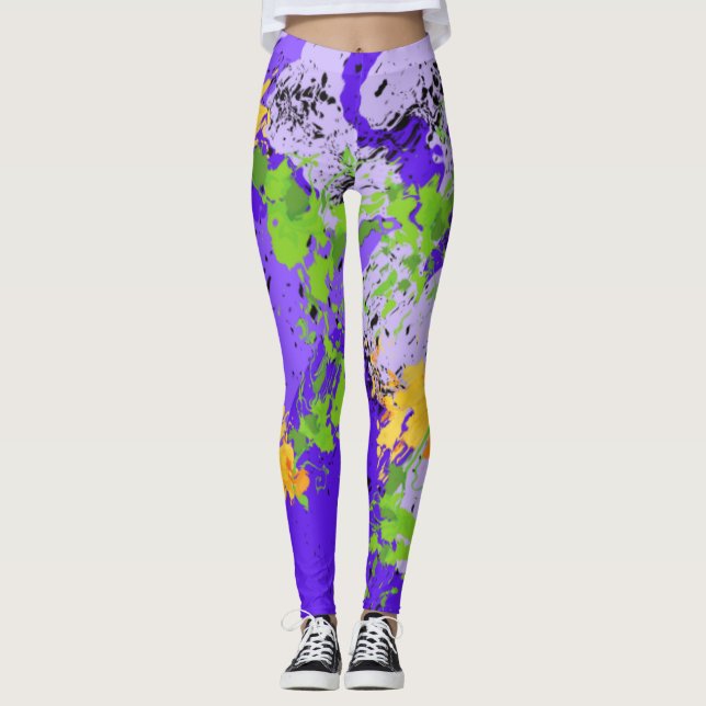 Waves Fluid Art Vibrant Swirl Design Leggings (Front)