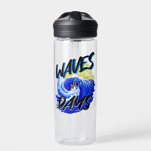 Waves For Days, Beach Life, Ocean Surfing Art Water Bottle (Front)