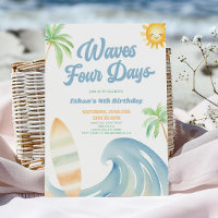 Waves Four Days Beach Surf Blue 4th Birthday Party