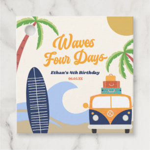Waves Four Days Surf Board 4th Birthday Party Favour Tags