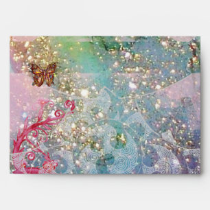 WAVES / GOLD BUTTERFLY IN BLUE SPARKLES  SWIRLS ENVELOPES