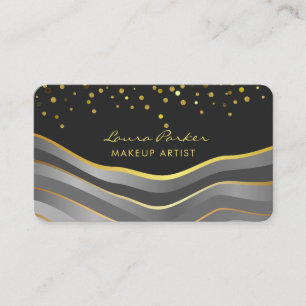 Waves Gray Gold Minimal Stripes Makeup Artist Business Card