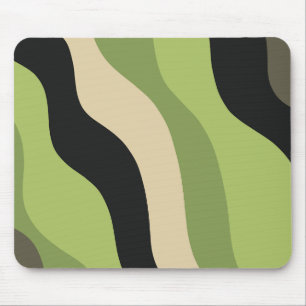 waves, green, black and beige curves colorful mouse mat