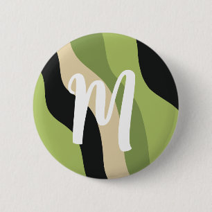 waves, green, black and beige curves colourful 6 cm round badge