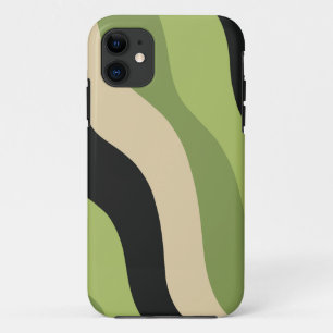 waves, green, black and beige curves colourful iPhone 11 case